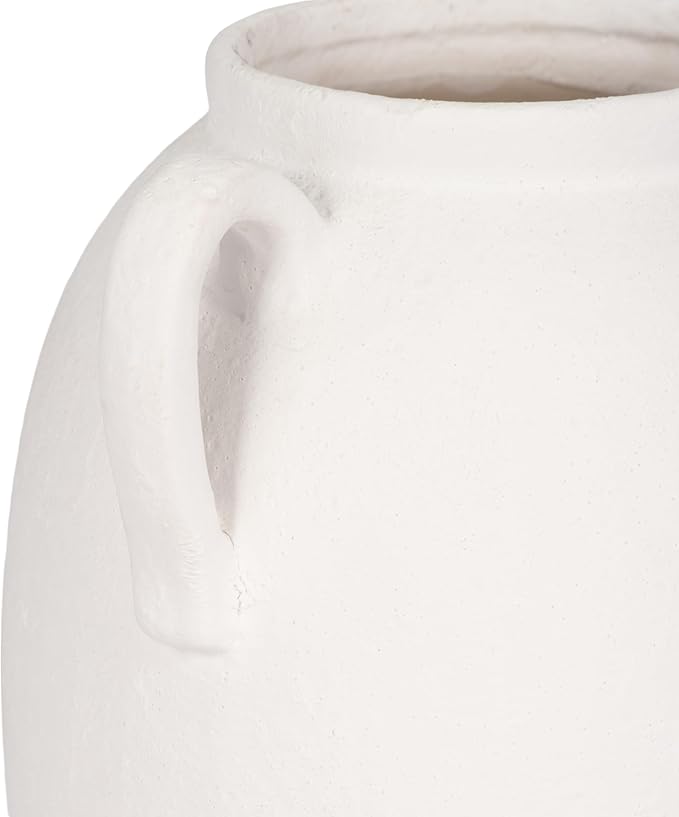 Sagebrook Home Stoneware Vase with Handles - Textured Decorative Pottery for Home & Office - Modern Rustic Accent for Living Room, Bedroom, or Table Centerpiece - 10" White