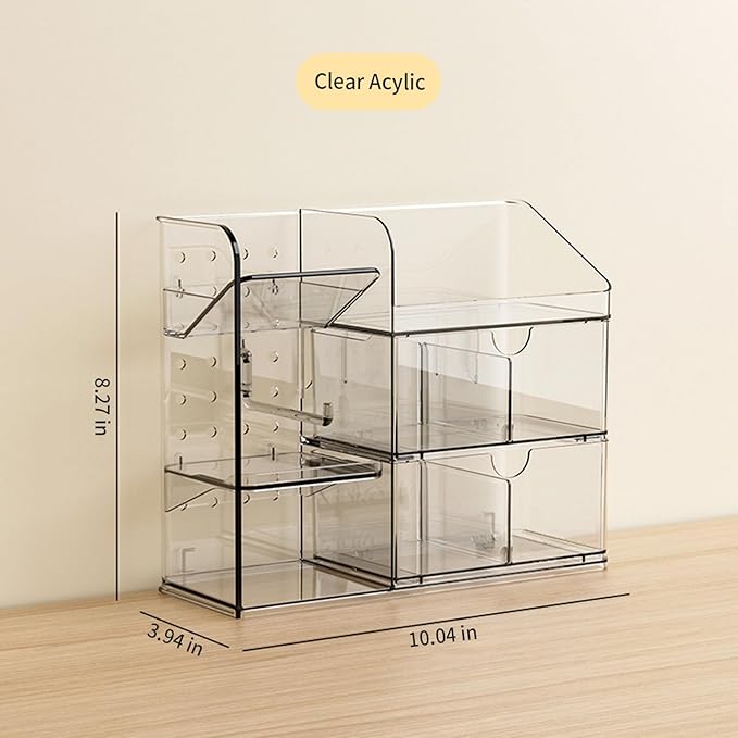 KHNR Makeup Organizer for Vanity,Acrylic Makeup Organizers with Jewelry Organizer,Bathroom Accessories Organizer with Removable Dividers,Bathroom Countertop Organizer for Desk,Vanity,Mirror Cabinet