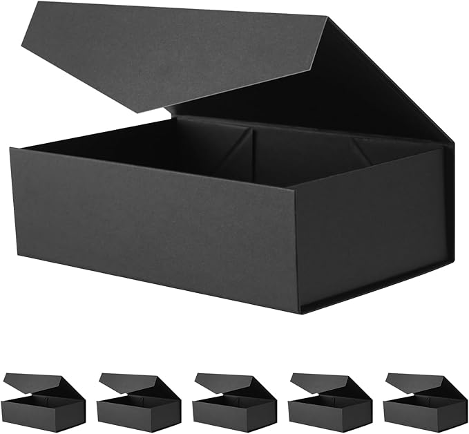 BLK&WH 6 Gift Boxes 9.5x5.5x2.9 Inches, Black Groomsman Collapsible Magnetic Gift Boxes with Lids (Matte Black)