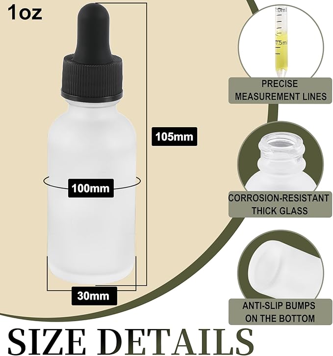 48 Pack,1oz Glass Dropper Bottle, Clear Frosted Tincture Bottles with Dropper, Pretty Finish for All Kinds of Liquids,Oil Bottles for Hair- Stronger Suction ideal for Leakproof Travel