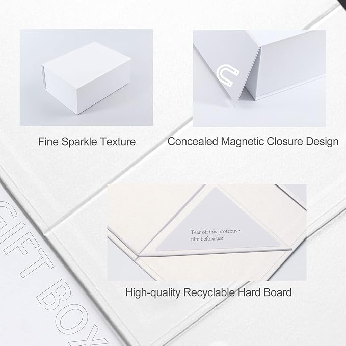 4 Pack 9.5x7x4 Inches Gift Boxes with Magnetic Closure Lids, White Magnetic Box for Wedding, Groomsmen Bridesmaid Proposal, Birthdays, Mother's Day