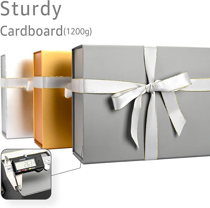 LIFELUM Large Gift Box,13.85 x 8.35 x 4.45 inch Grey Gift Box Set of 5 with Magnetic Lid for Presents with Ribbon,Card,Shredded Paper Filler Gift for Mom Valentine's Day,Christmas Presents