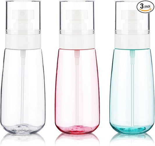 3pack Small Refillable Plastic Spray Bottles, 3.4oz Travel Spray Bottles (Clear+Green+Pink)