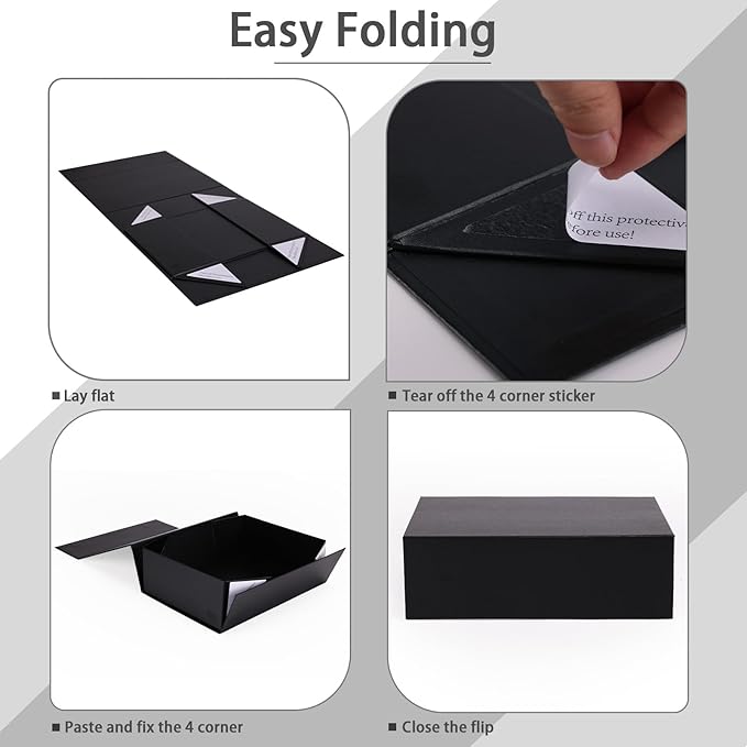 11x8x3.5 Inches Gift Box with Magnetic Closure Lid, Black Magnetic Boxes for Wedding, Groomsmen Bridesmaid Proposal, Birthdays, Mother's Day, 1 Pack