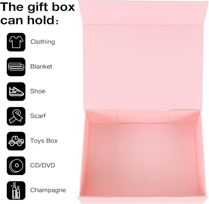 Aimyoo Pink Collapsible Gift Box with Magnetic Closure Lids 13.8x9x4.3 in, Large Bridesmaid Groomsman Proposal Boxes, Rectangle Present Box for Graduation Birthday Storage 1 Pack