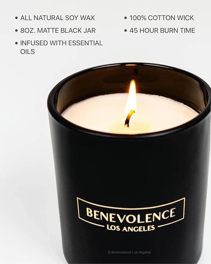 Benevolence LA Oud Wood Christmas Scented Candles | Soy Candles, Black Candle for Home | Holiday Candle Gifts for Women and Men | Home Fragrance | Aromatherapy | 8oz, 45 Hour Burn