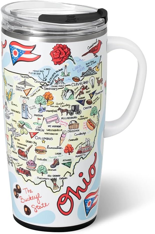Swig Life 22oz Travel Mug, Insulated Tumbler with Handle and Lid, Travel Coffee Mug, Cup Holder Friendly, Stainless Steel 22 oz Tumbler, Reusable Insulated with Lid (Ohio)