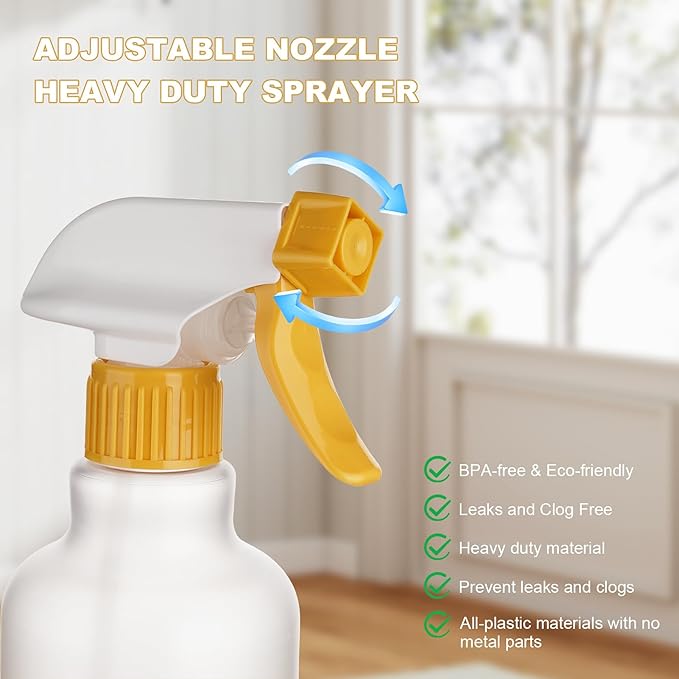 Spray Bottles Plastic Spray Bottle for Hair Mist/Stream Heavy Duty Empty Spray Bottles for Cleaning Solutions, Plants, Cooking (12oz-Yellow)
