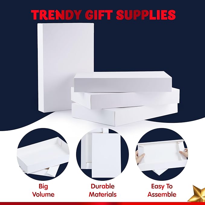 JOYIN 12 PCS 17" Christmas Shirt Gift Boxes with Lid for Presents, Extra Large White Cardboard Box with Tissue Paper, Robe Box for Clothes, Father's Day, Xmas Birthday Holiday Wedding Gift Wrap Decor