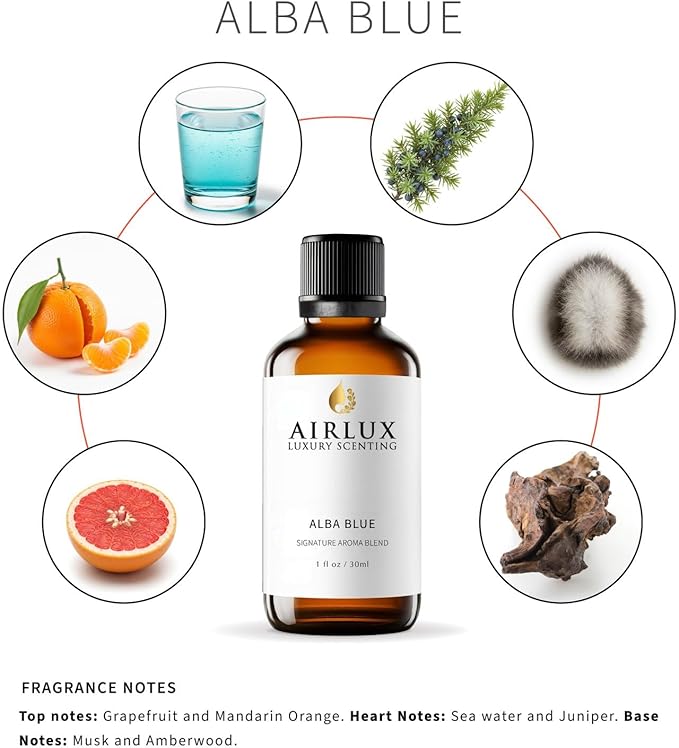 Signature Aroma Oil No. 135 Alba Blue – Aroma Oil for Cold Air & Waterless Diffusers and DIY Crafts – 30 mL, 1.0 fl oz Glass Bottle