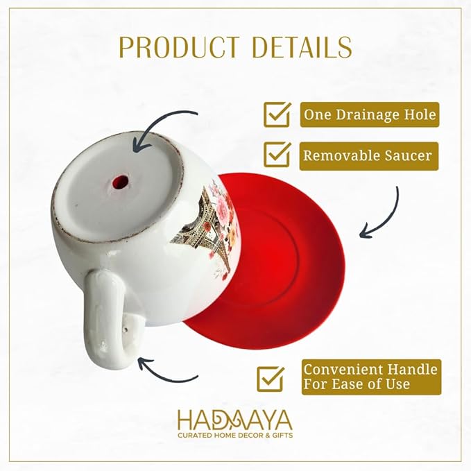 7.5" Ceramic Teacup Planter Pot with Saucer | Ideal for Succulents, Orchids, Herbs & Flowers | Indoor & Outdoor Use for Wedding & Home Decor & More - RED - Paris Eiffel Tower