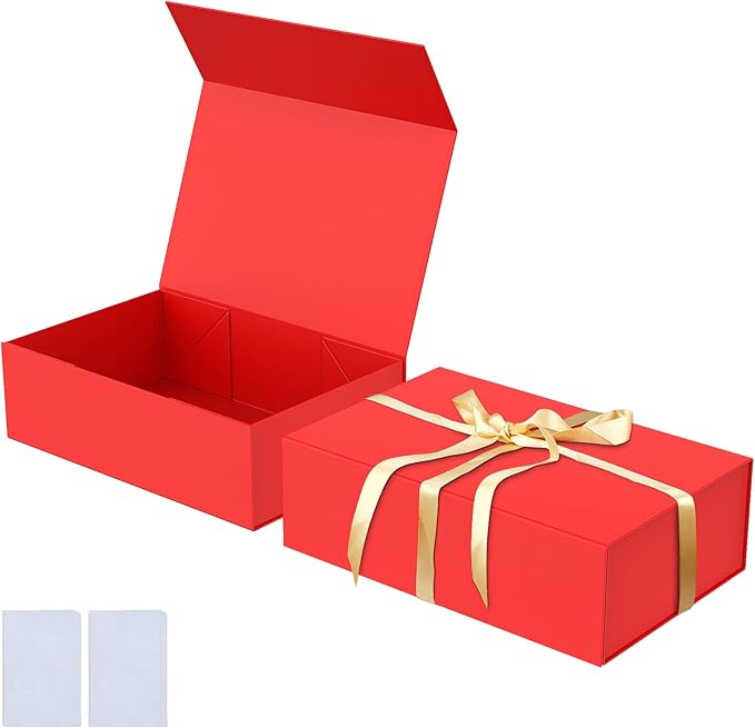 Luxury Large Gift Box 13.8"x9"x4.3" Storage Box Ribbon Magnetic Closure for Luxury Packaging Box for Mother's Day, Birthdays, Bridal Gifts,Weddings