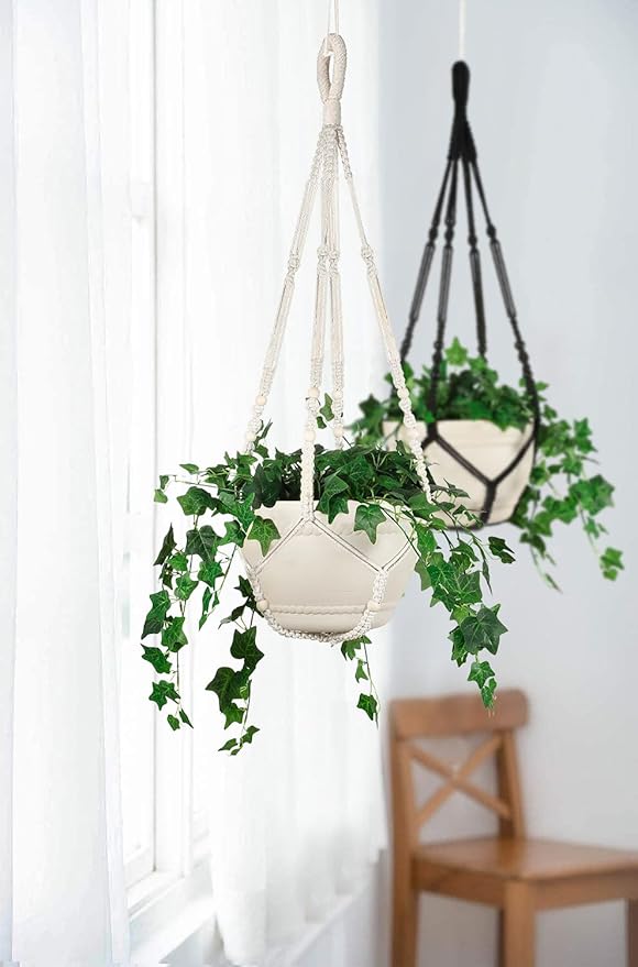 43 Inches Macrame Planter Hanger Large for 12 inch Pot + Swag Hook (Extra Long & Big) | Large Hanging Planter for Indoor Plants | No Tassel, Cotton Rope, NO Pot/Plant Included (Beige)(XL)