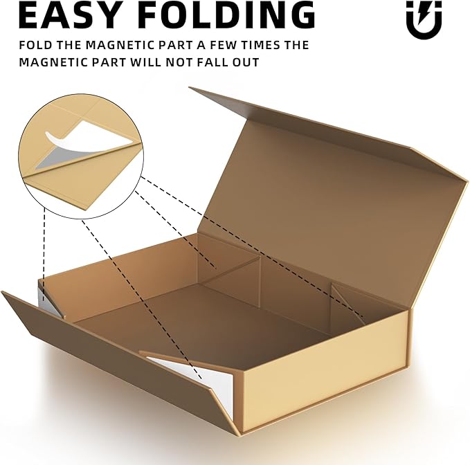 MOZRRO Gift Box 11.5 x 8.2 x 2.3 In Gift Boxes for Presents Magnetic Closure, Gift Boxes with Lids for Presents Birthday Luxury Jewelry T-shirts Gloves Scarves Books Clothes Gift Wrap - Gold