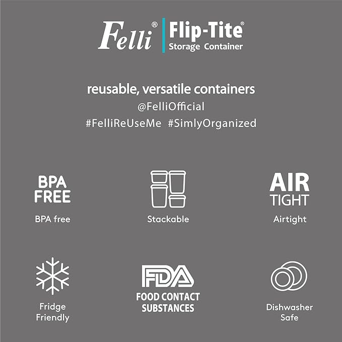 Felli Flip Tite Storage Container with Lid 6" XL Air Tight Ring Lock Top, Clear Acrylic Canister Set for Kitchen, Pet Cat Dog Food Treats (Nest-L, Black) NLQUA4-050(870191)
