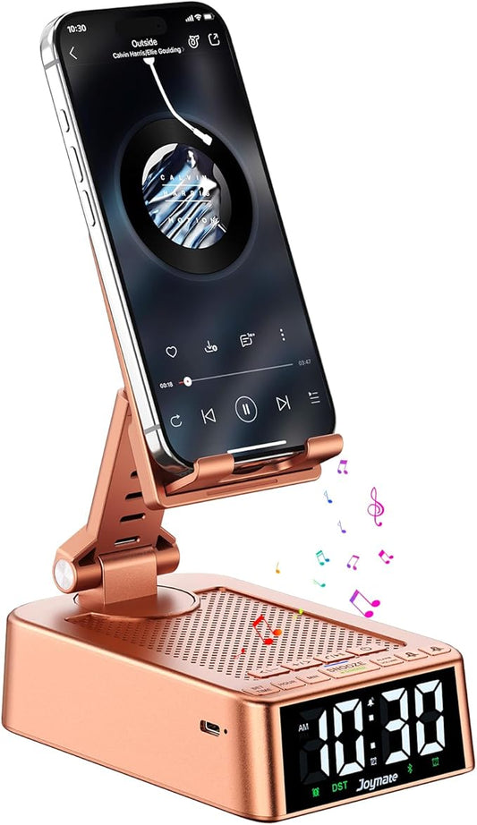 Gifts for Women Girls, Phone Stand with Bluetooth Speaker 360° Rotable Angle Adjustable Cell Phone Holder for Desk with HD Subwoofer Sound Fits All Phones,Tablets (Rose Gold)
