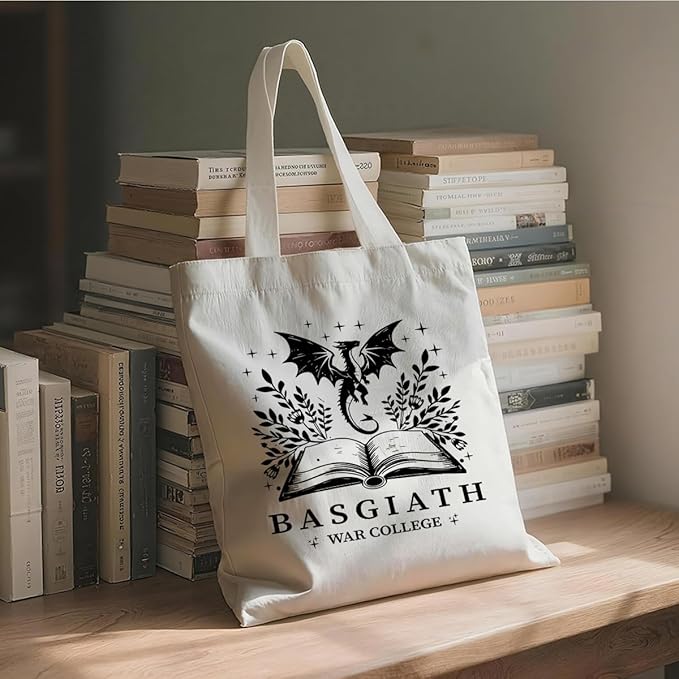 Funny Canvas Tote Bag, Basgiath War College Tote Bag, Casual Canvas Totes for Work Traveling, Reusable Grocery Shoulder Shopping Bags, Christmas Gifts for Friends and Family