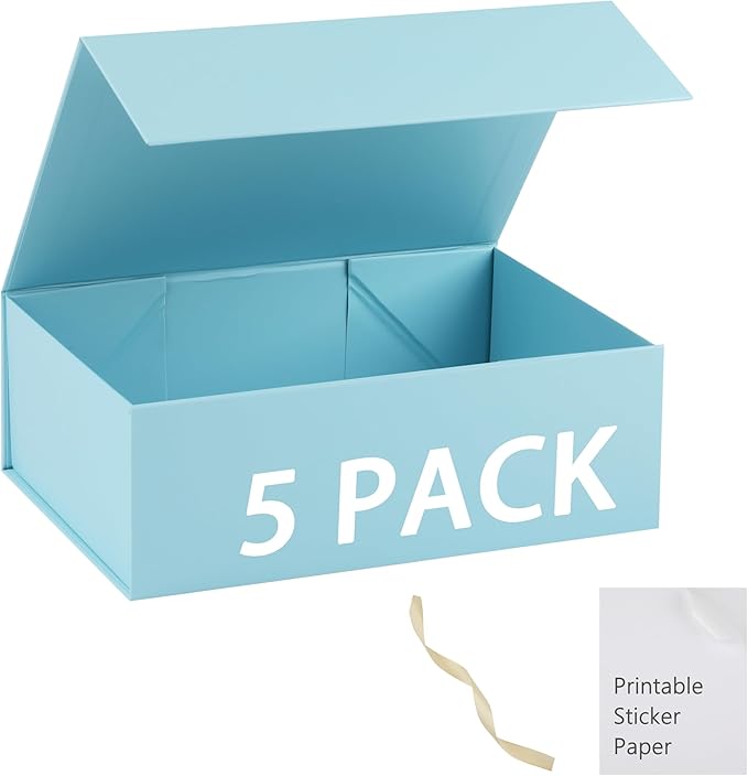 Light Blue Gift Box,10x7.3x3.5 Gift Boxes With Lids For Presents Includes Ribbon And Diy Printable Sticker Paper,Bridesmaid Proposal Box,Magnetic Gift Box For Birthday,Wedding,Graduation