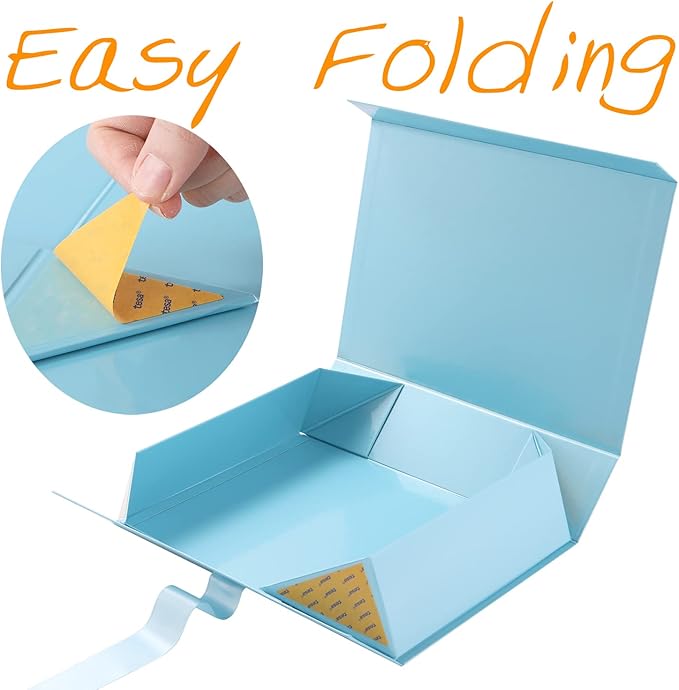 GREEN BEAN Luxury Gift Boxes with Lids - 6 Large Baby Blue Magnetic Boxes with Ribbon, Perfect for Bridesmaid Proposals or Any Occasion - 13x9.7x3.4 Inches