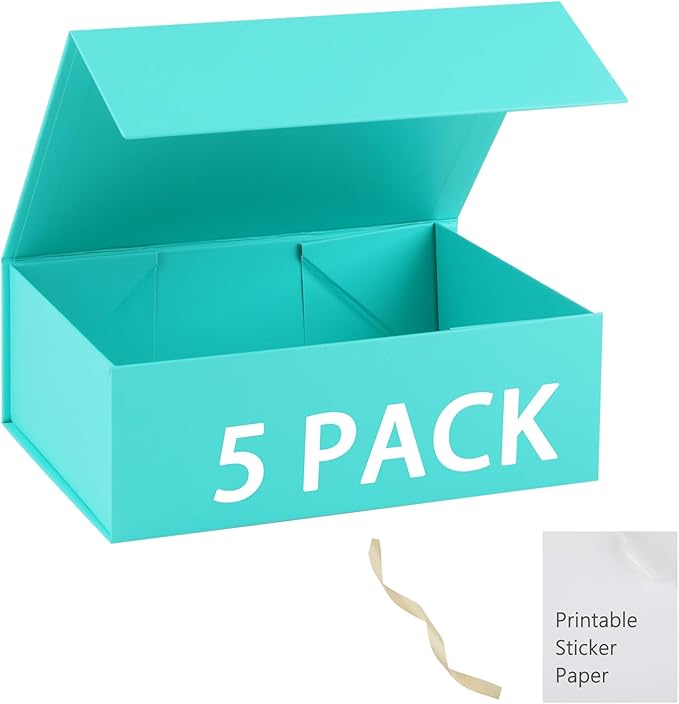 Turquoise Gift Box,13x11x5.3 Large Gift Boxes With Lids For Presents Includes Ribbon And Diy Printable Sticker Paper,Bridesmaid Proposal Box,Magnetic Gift Box For Birthday,Wedding,Graduation