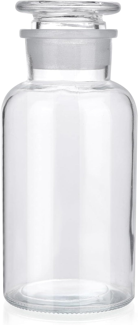 Lab Glass Reagent Bottle,Wide Mouth Glass Storage Bottle with Ground Stopper,Decorative Bottles/Vase (Clear, 500ML)