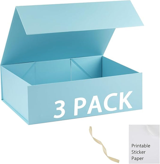 Light Blue Gift Box,16x14x5.3 Large Gift Boxes With Lids For Presents Includes Ribbon And Diy Printable Sticker Paper,Bridesmaid Proposal Box,Magnetic Gift Box For Birthday,Wedding,Graduation