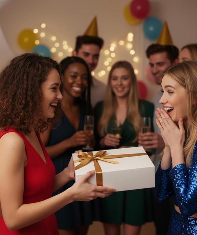 CECOBOX - Gift Boxes with Lids for Presents 13"x8.5"x4" - Matte, Collapsible Magnetic Closure Gift Box - Groomsmen & Bridesmaid Proposal Boxes, Wedding, PR, Birthdays, Holidays (White)