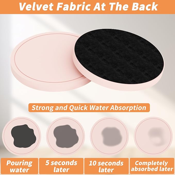 Azhou 6Pcs Drink Coaster with Holder, Pink Absorbent Coasters for Drinks, Non-Slip with Velvet Bottom, Thick Heavy Duty 4 inch Ceramic Coasters, Home Decor Coffee Bar Accessories