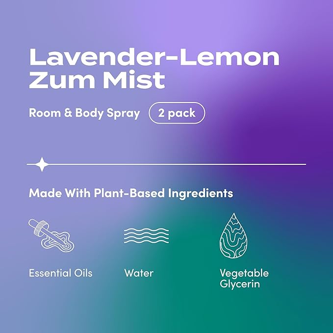 Indigo Wild Zum Mist Room & Body Spray - Aromatherapy Essential Oil Spray - Natural Body Mist & Room Spray - Lavender-Lemon Scent - 4 fl oz (2 Pack)