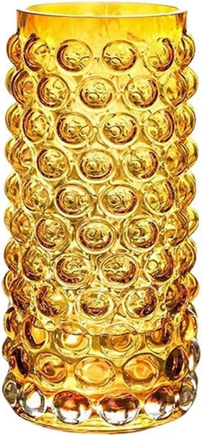 Unique Large Bubble Gold Glass Cylinder Vase-11 inch Tall, Flower Ribbed Vase for Living Room, Bedroom, Dinning Table, Office, Wedding, Table, Centerpieces.