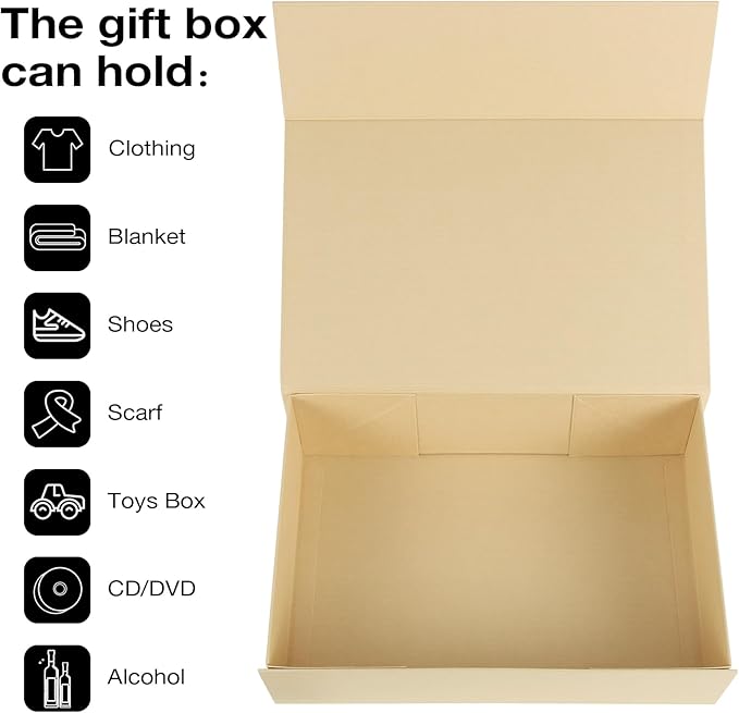 Aimyoo Striped Brown Collapsible Gift Box with Magnetic Closure Lids 10.5x7x3 in, Medium Bridesmaid Groomsman Proposal Boxes, Rectangle Present Box for Graduation Birthday Storage (1 Pack)