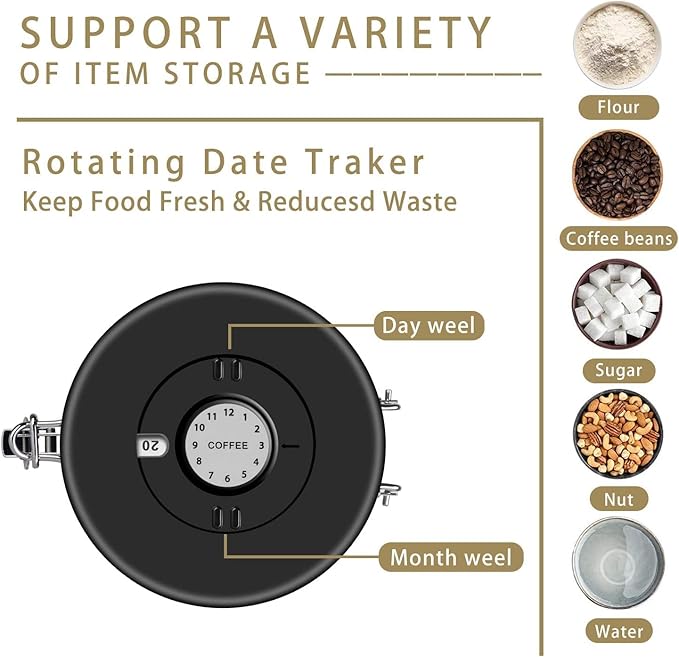 Coffee Canister, Airtight Coffee Container with Date Tracker Lid, Stainless Steel Canister for Kitchen Food Storage (Black, 9oz)