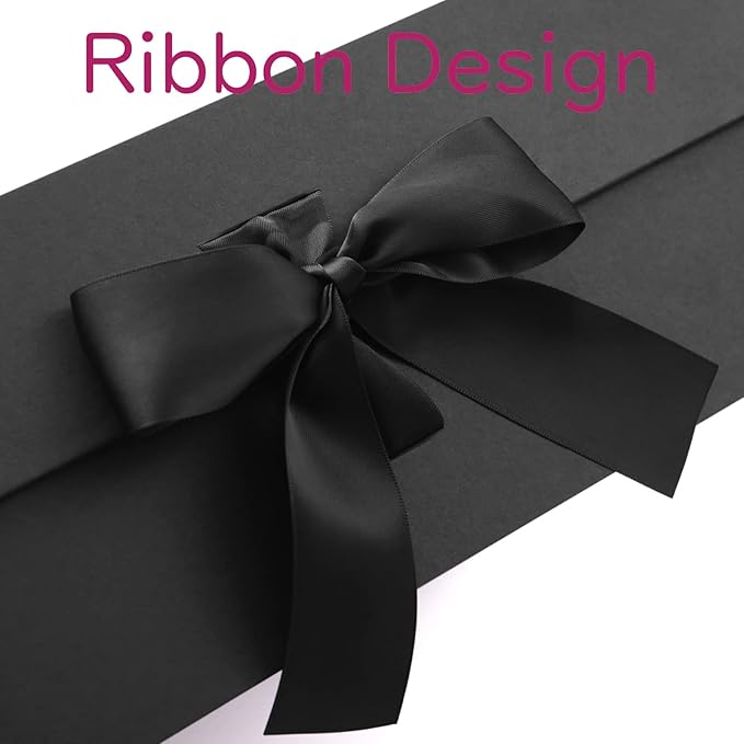 JINMING Extra Large Gift Box with Ribbon 16.3x14.2x5 Inches, Black Box for Gifts, Groomsman Proposal Box for Mother's Day, Father's Day, Collapsible with Magnetic Closure