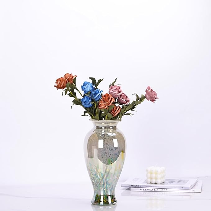 Blown Glass vase, Unique Glass vase, Colorful Bottle Decorative vase for Home Living Room Dining Table re Office Wedding entryway Desktop Decorative Flower vase. (Green)