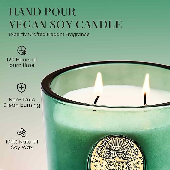 M&SENSE Large Two-Wick Soy Candle | Evergreen Pine & Emerald Green | 19.8 oz, 120H Burn Time | Luxury Scented Candle for Relaxation, Gifting, Home Décor | Ideal for Bedroom, Office, Party Ambiance