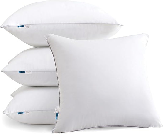 Oubonun 18"x18" Pillow Inserts (Set of 4) - 100% Cotton Cover, Square Throw Pillow Inserts for Couch, Sofa, Bed - Decorative 18 Inch White Pillow Inserts