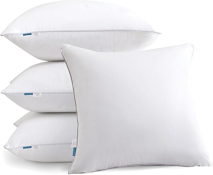 Oubonun 22"x22" Pillow Inserts (Set of 4) - 100% Cotton Cover, Square Throw Pillow Inserts for Couch, Sofa, Bed - Decorative 22 Inch White Pillow Inserts