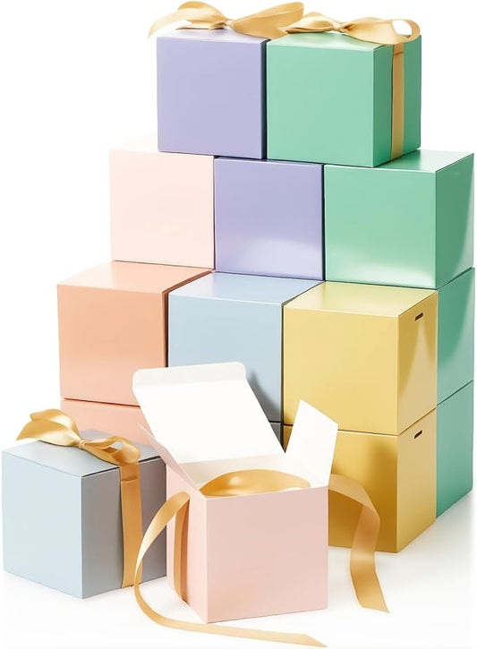 48 Pcs Christmas Gift Boxes with Ribbon Small Party Favor Boxes with Lids Mini Treat Candy Container for Wedding, Party, Birthday, Valentine's Day and More(Macaron,4 Inch)