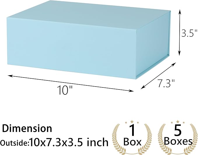 Light Blue Gift Box,10x7.3x3.5 Gift Boxes With Lids For Presents Includes Ribbon And Diy Printable Sticker Paper,Bridesmaid Proposal Box,Magnetic Gift Box For Birthday,Wedding,Graduation