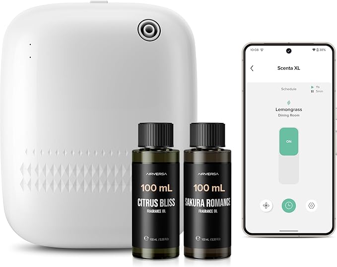 Airversa Waterless Essential Oil Diffuser (400 mL Capacity) Starter Kit 200mL Fragrance Scent Oils, Up to 2000 sq ft Aromatherapy Smart Scent Air Machine for Home, Large Room, Office, ANW Kit White