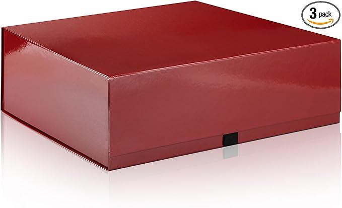 Rsgift 3 Pack Gift Boxes - 18x15x6.1 Inches, Red Collapsible Groomsmen Proposal Boxes with Magnetic Lids, Extra Large for Presents, Wedding, Christmas, Birthday