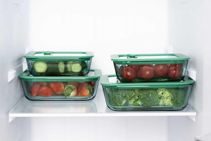 Crispa Teal Glass Food Storage Containers with Silicone Lids, 100% Plastic-Free, Leakproof Airtight, Microwave/Freezer Storage Containers/Glass Meal Prep Containers 4-Pack 21oz & 37oz