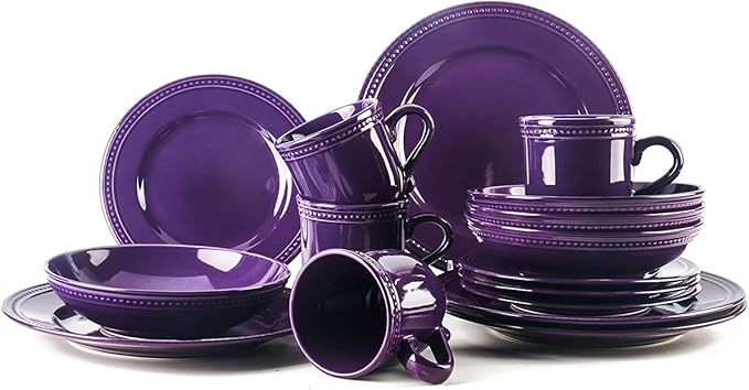 Pearl Dots Stoneware Dinnerware Set (16pc Set, Purple)
