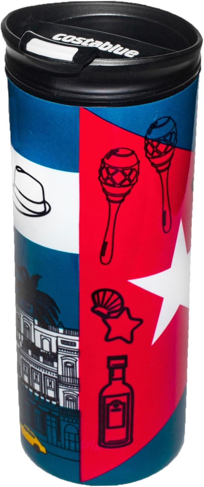 Cuba Vacuum Insulated Stainless Steel Thermal Travel Mug, 16 oz, Easy Clean, Flip leak Proof Lid Cuba Flag with Icons from Cuba…