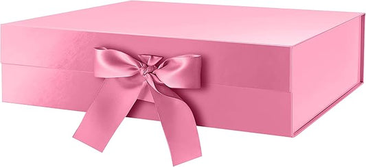 GREEN BEAN Large Gift Box with Lid for Presents 13x9.7x3.4 Inches, Pink Magnetic with Ribbon Luxury Gift Box, Bridesmaid Proposal Box (Glossy Pink)