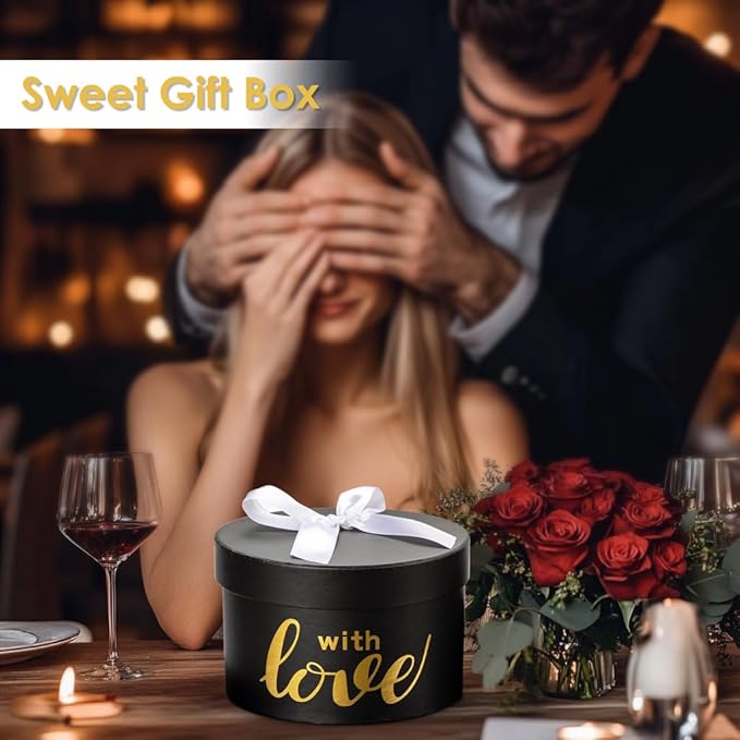 Luxury Round Nested Gift Boxes with Lids (Set of 4) – Reusable Sturdy Cardboard Gift Box Set for Birthdays, Weddings, Anniversaries, Christmas, and Valentine’s Day – Black & Gold