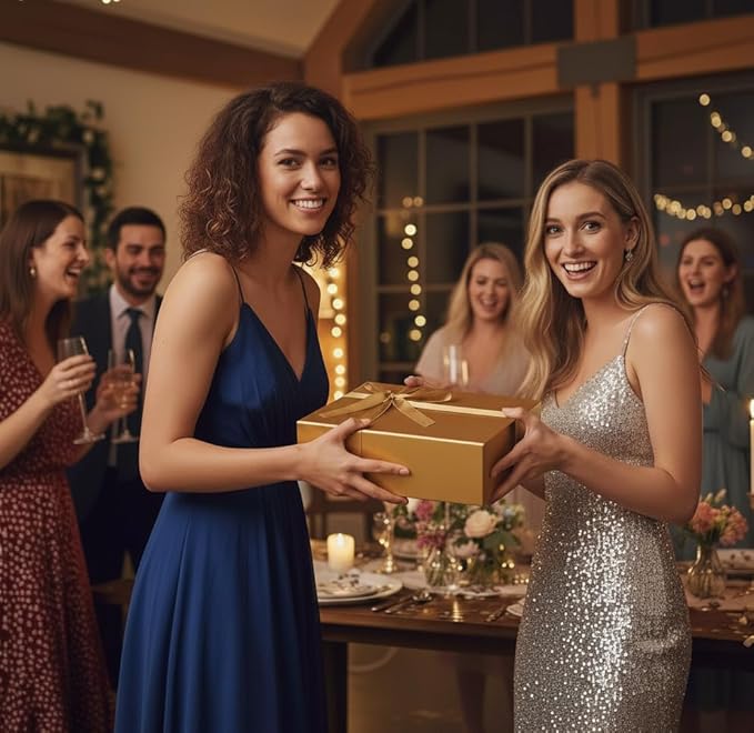 CECOBOX - Gift Boxes with Lids for Presents 13"x8.5"x4" - Matte, Collapsible Magnetic Closure Gift Box - Groomsmen & Bridesmaid Proposal Boxes, Wedding, PR, Birthdays, Holidays (Gold)