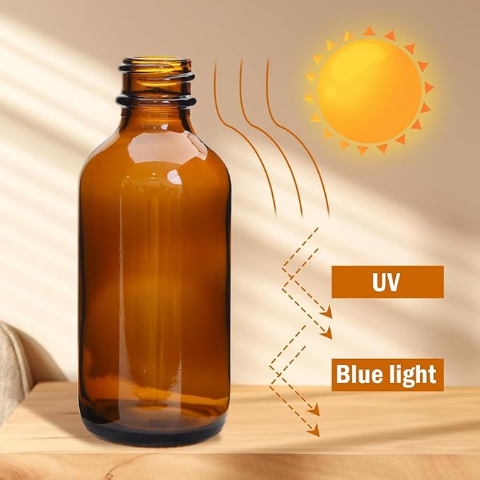 June Fox 2oz Glass Dropper Bottle, 80 Pack Amber Glass Bottles with Glass Droppers and Black cap for Essential Oils, Lab Chemicals, Perfumes