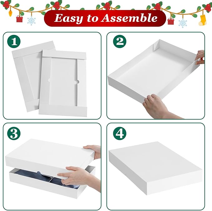 STYPOP 12 Pack Gift Boxes with Lids for Present - 6 Extra Large 17" (4" Deep) & 6 Large 14" (2" Deep) White Gift Boxes for Clothing Wrapping, Christmas