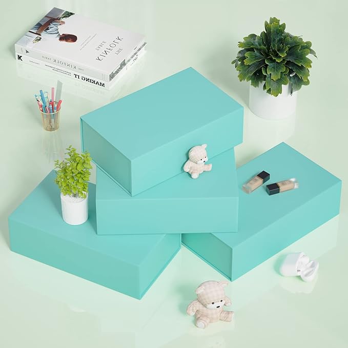 5 Pack Turquoise Gift Box, 9.5x6x3'' Gift boxes for Presents with Lids Magnetic Closure Rectangle Collapsible for Bridesmaid Proposal Box, Wedding
